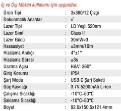 Mercure mc-873  Çizgi Lazer Şakül 360 Derece Yeşil Uzaktan Kumandalı