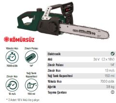 KLPRO KLBOM36B-50 Şarjlı 36V Ağaç Kesme Orman Motoru Çift Akülü