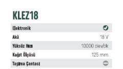 KLPRO  KLEZ18-20 18 Volt Şarjlı Eksantrik Zımpara 2,0 Ah Çift Akü
