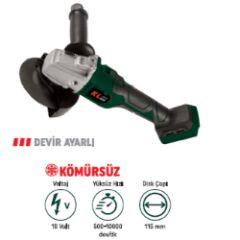 KLPRO KLAT18BS-00 18 Volt Şarjlı 115 mm Kömürsüz Profesyonel Avuç Taşlama Aküsüz Solo