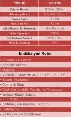 MERCURE MC-7150 Yüksek Basınçlı Oto Yıkama Makinesi  PRO 3200 W. 225 Bar Endüksiyon Motorlu