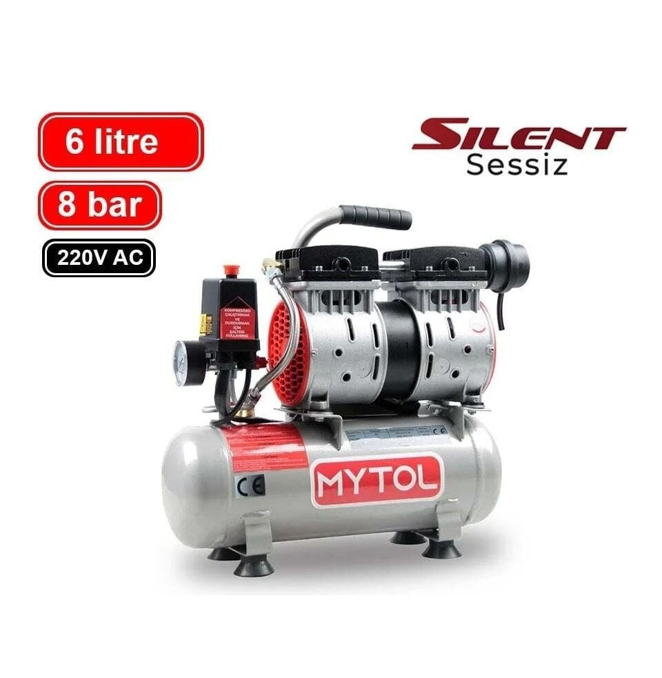 Mytol EWS06 Sessiz Yağsız Hava Kompresörü 6 Litre 8 Bar (0.75 Hp)
