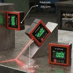 VDR Dijital  Açı Ölçer Miknatıslı Eğim Göztergeli Lazer ışık