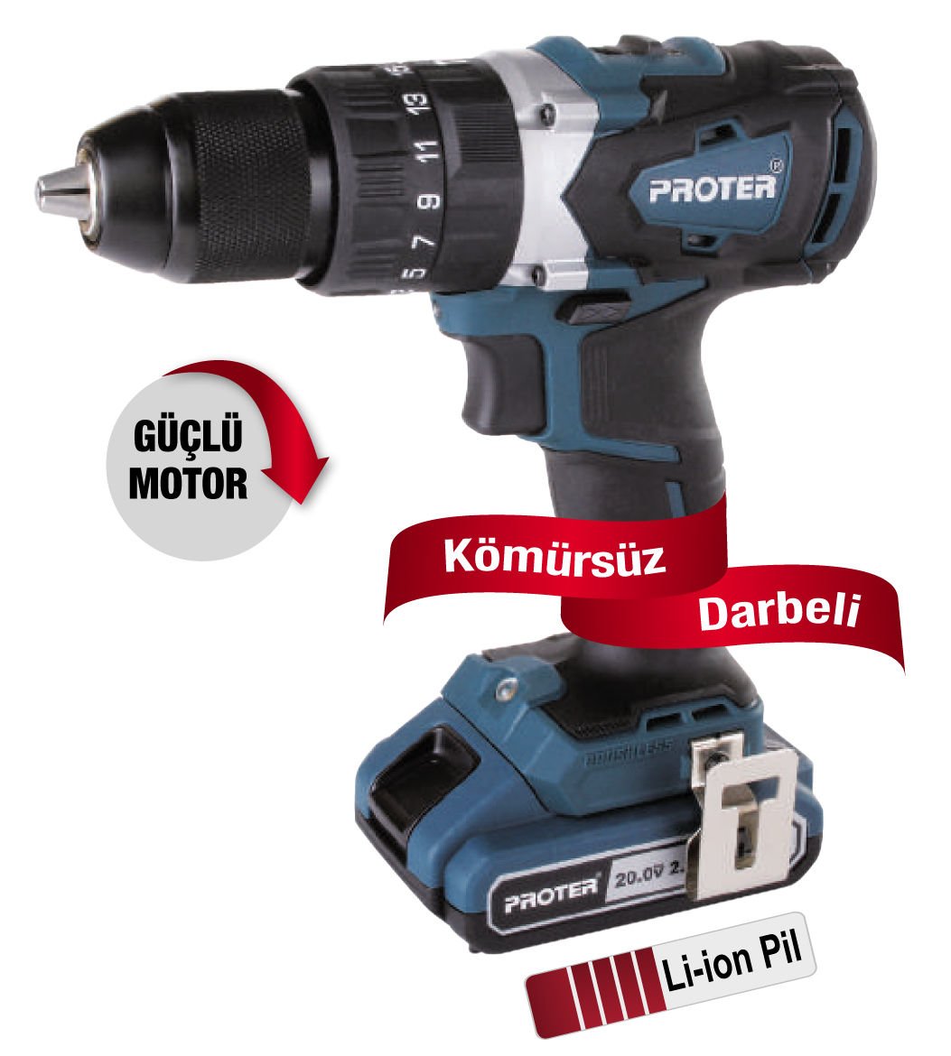 Proter Pst 720 Bl Çift Akülü 20V/2Ah Darbeli Şarjlı Matkap