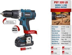 Proter Pst 320 Ld Darbeli 13 mm Şarjlı Matkap